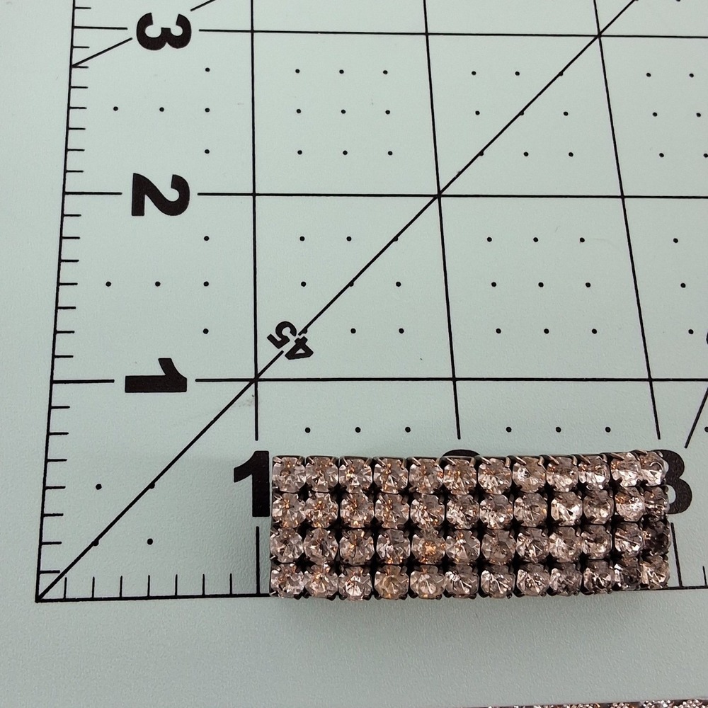 Vintage Silver Tone 4 Row Rhinestone Rectangular Bar Brooch Pendant 2" - Picture 4 of 6